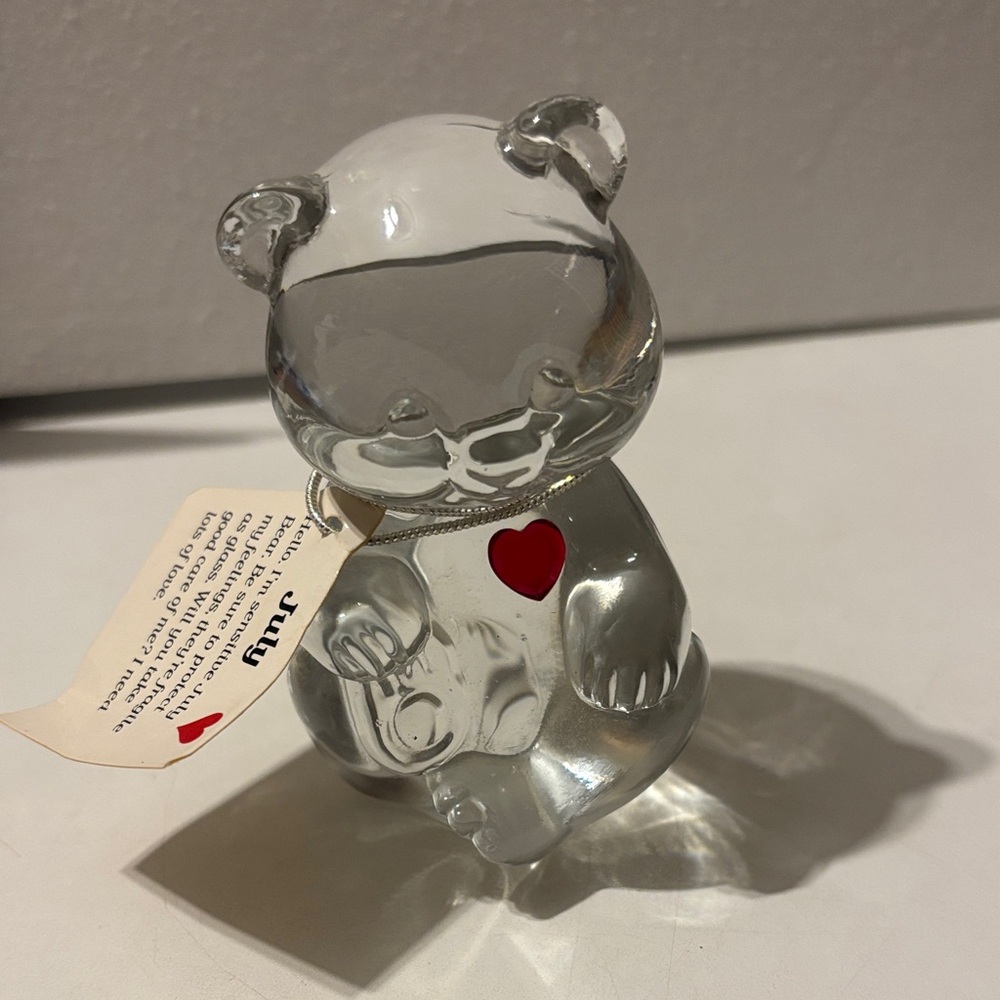Fenton Clear Glass Bear with Red Heart